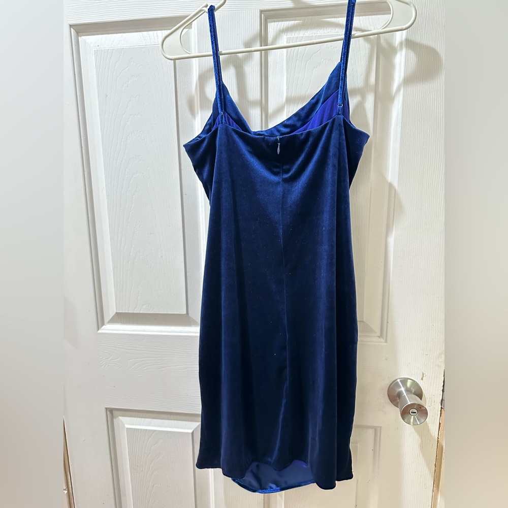 Blue Ruched Spaghetti Strap Cocktail Dress - Picture 3 of 5
